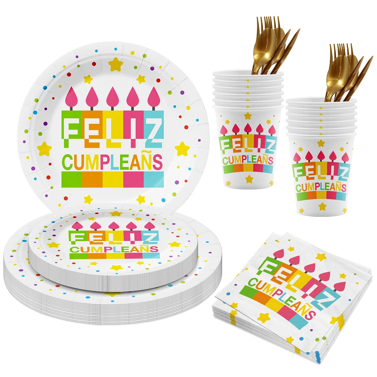 10 Guest Feliz cumpleaños Spanish Party Decorations Disposable Tableware Set Paper Cup Plate Decorations Kid Baby Shower New In