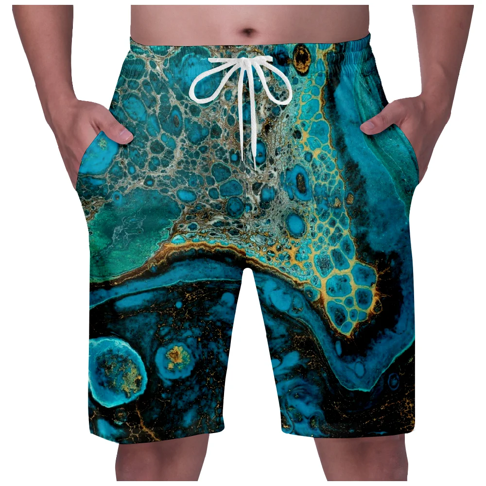 Hawaiian Beach Marbling Men's Summer Swimming Shorts Swimsuits Surf Swim Sports Pants Board Mesh Clothing