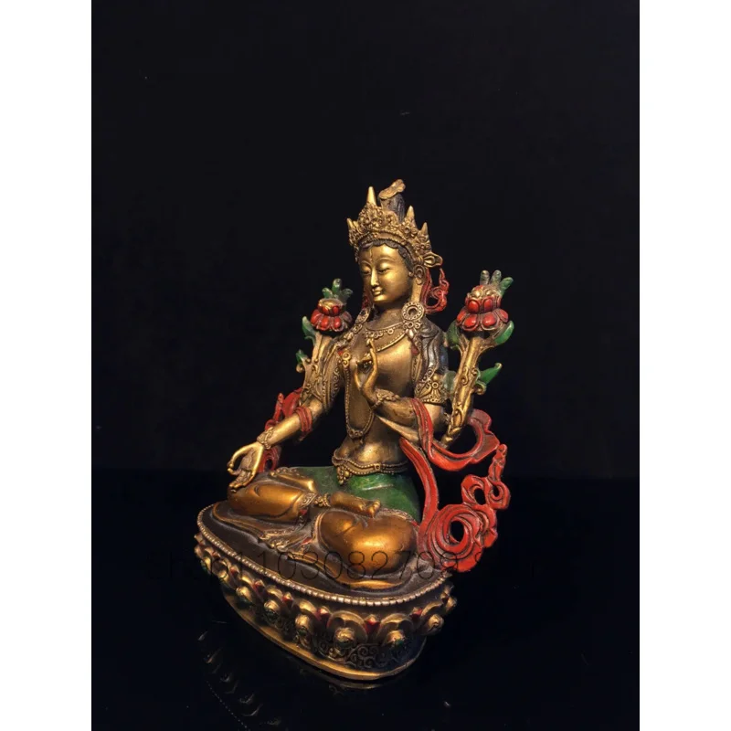 Imagem -06 - Tibetano Puro Cobre Dourado Dourado Pintado Ornamento Buda Tibetano Tara Verde Guanyin Bodhisattva 20cm