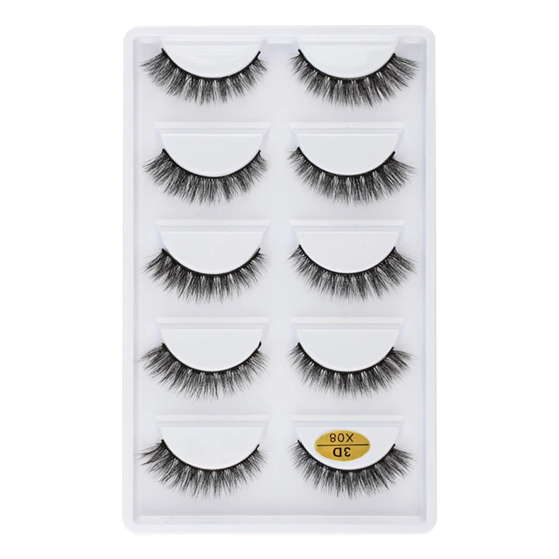 Natural Soft 3D Mink Cílios Postiços, Handmade Falso Eye Lashes, Faux Cils, Maquiagem Ferramentas de Beleza, 5 Pares