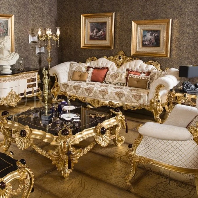 

European living room solid wood carving fabric French sofa curved 123 combination simple sofa design hom