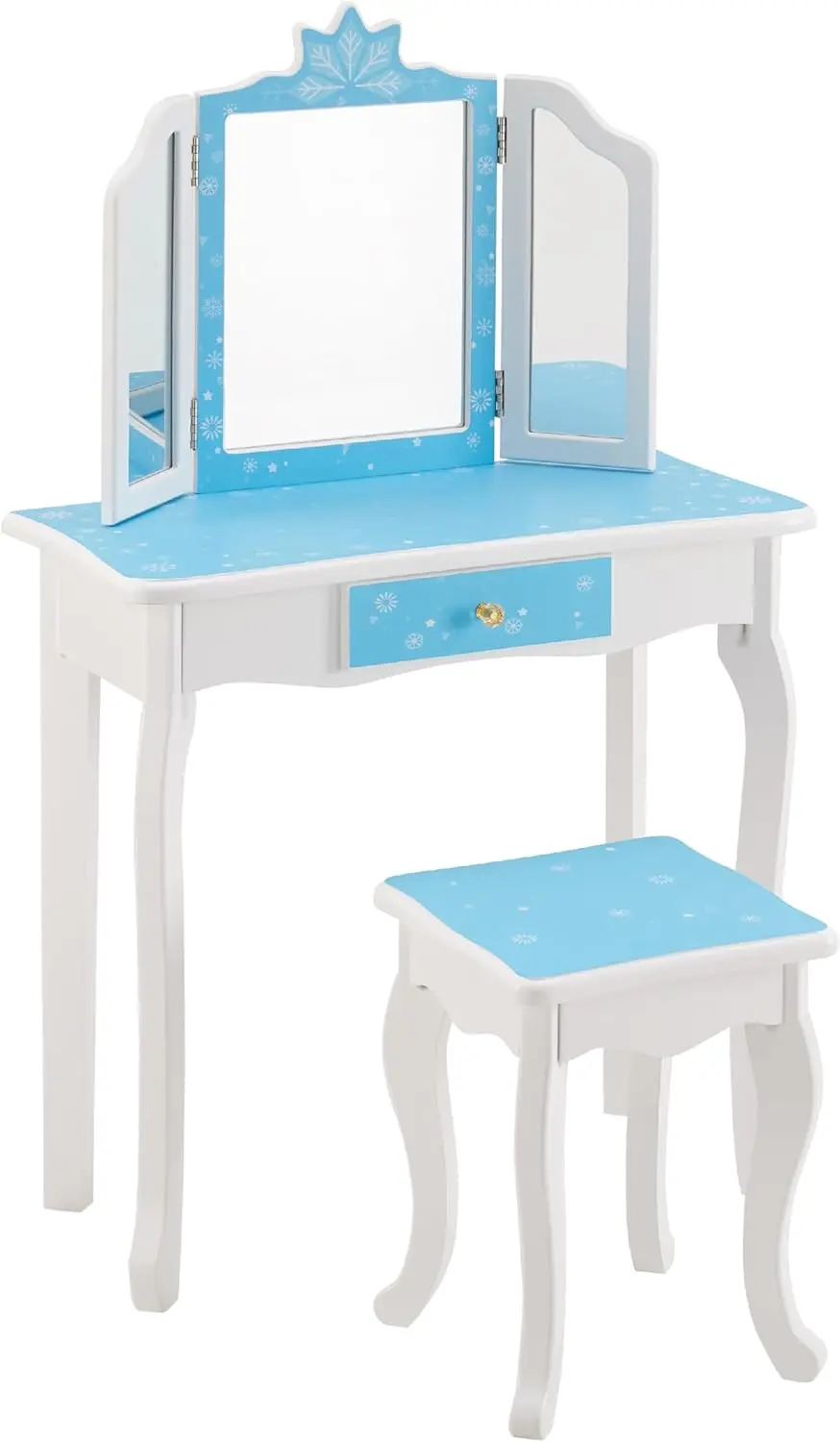 

Vanity Set, 2 In 1 Princ Makeup Dressing Table And Writing Desk, Girls Vanity Table With Detachable Tri-Folding Mirror, Blue,