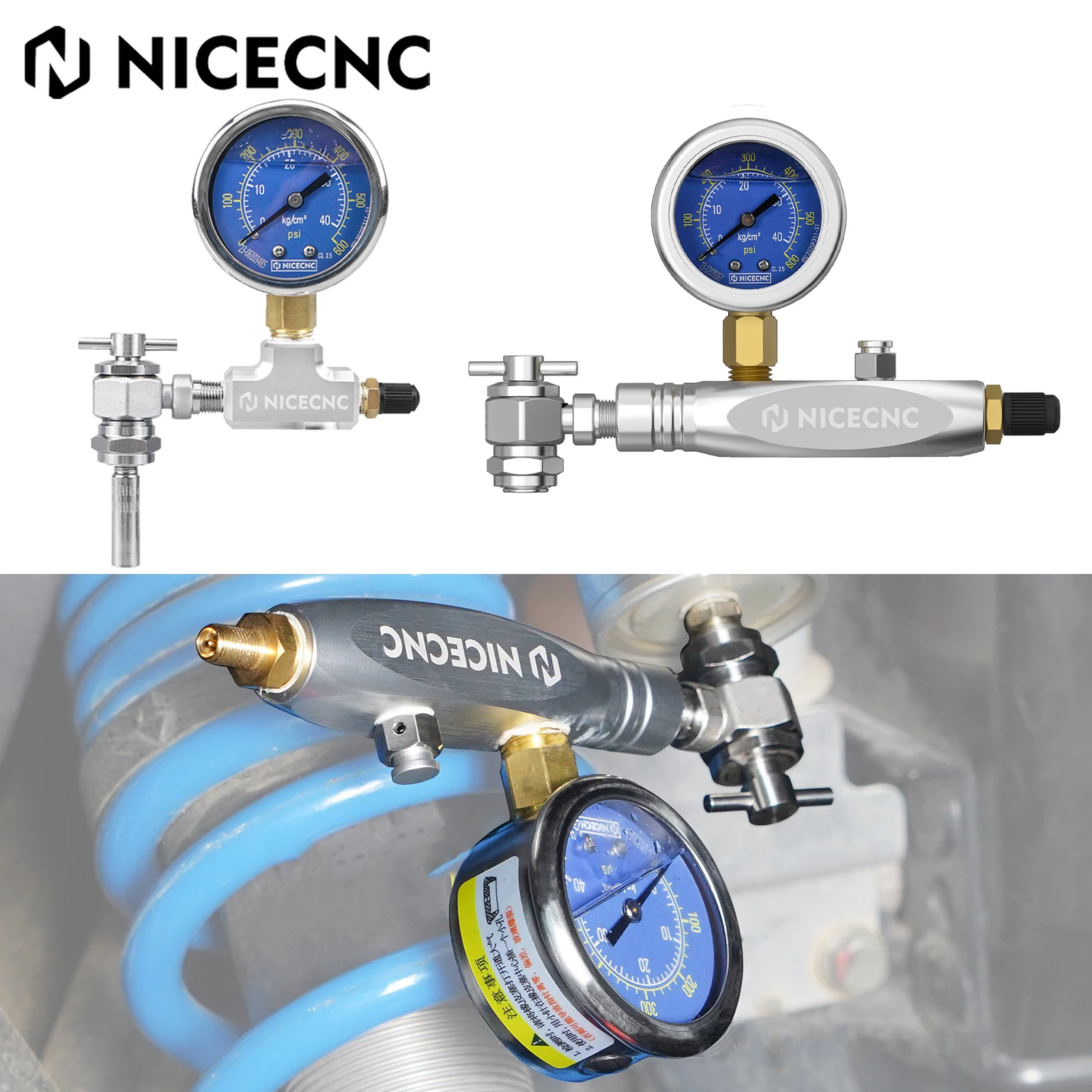 600PSI Nitrogen Gauge Filling Tool Schrader Valve Shock No Loss For ATV UTV Yamaha Raptor YZF RZR KTM Honda Kawasaki Suzuki BMW