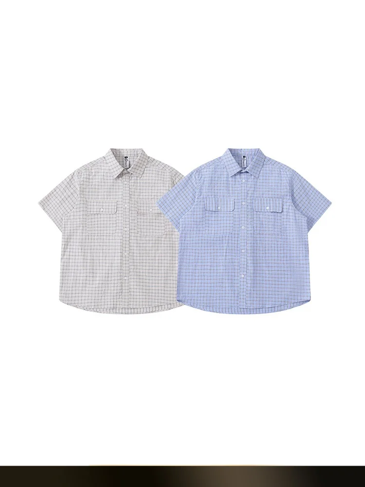 

Nted Japanese Retro Color Blo Plaid ort Sve irt Summer y Couple Turn Collar Blouse Outerwear Youth Trend Cotto...