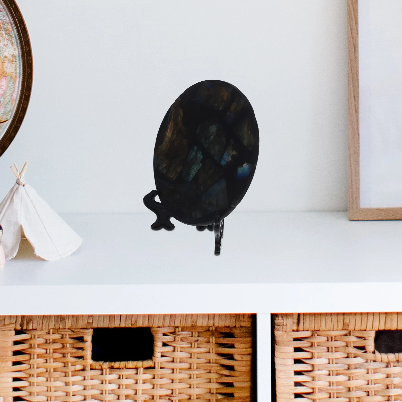 

Labradorite Disc Stone Ornament 1Set Natural Stone Decoration Unique Bright Color for Home Office Desktop Decor