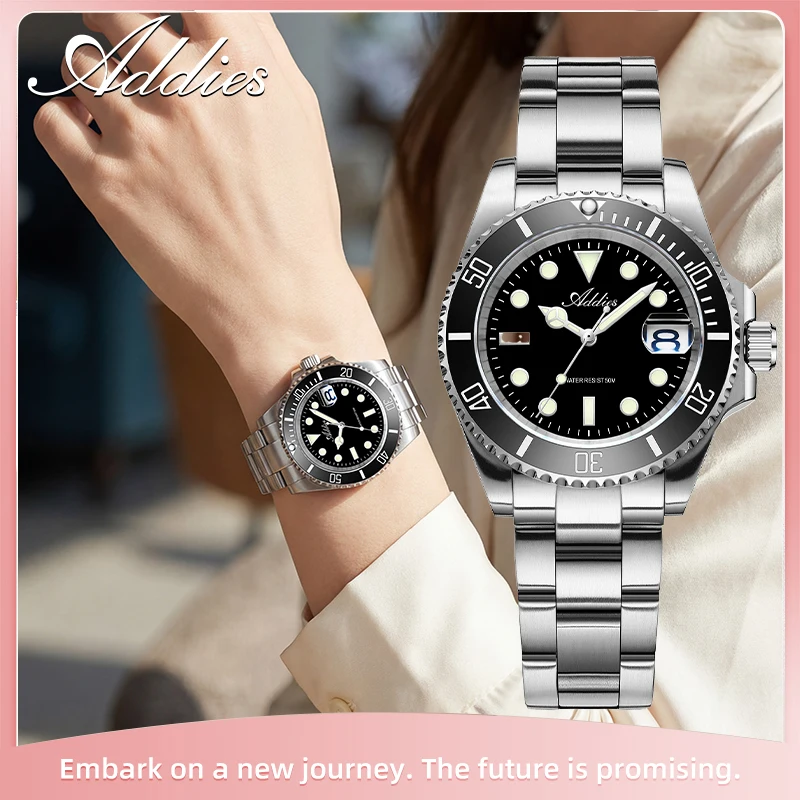 

Женские часы Addies, элегантные классические часы с календарем, светящиеся водонепроницаемые стальные часы, 36 мм, керамический безель, GM12, женские кварцевые часы, новые