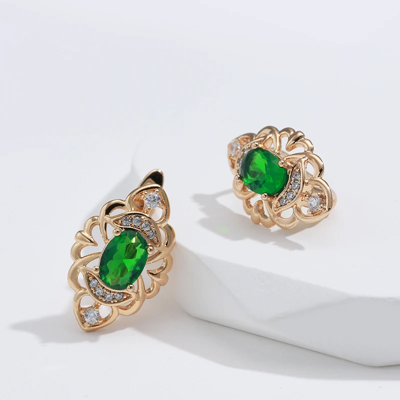 SYOUJYO Shiny Green Natural Zircon Drop Earrings For Women 585 Rose Gold Color Fine Jewelry Party Wedding Gift