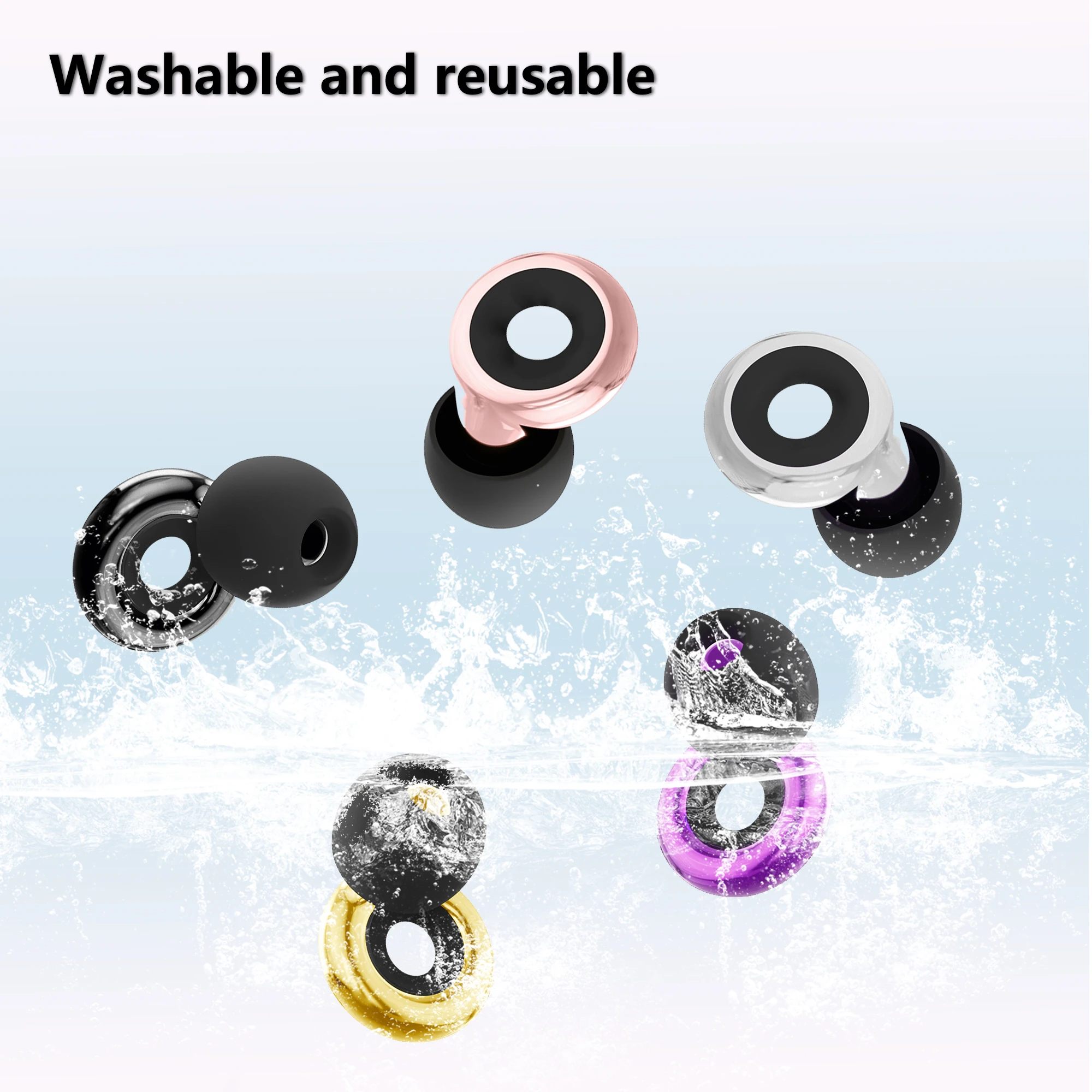 HUAK Plus Ear Plugs Soft Reusable Silicone with Extra Coverage for Swimming Sleeping Learning Concert Motorcyclists Multi Colors