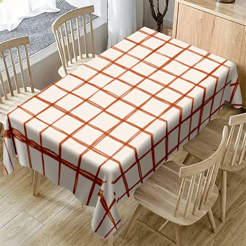 Soft, fashionable and beautiful beige base with orange-red hand-painted checkered tablecloth.