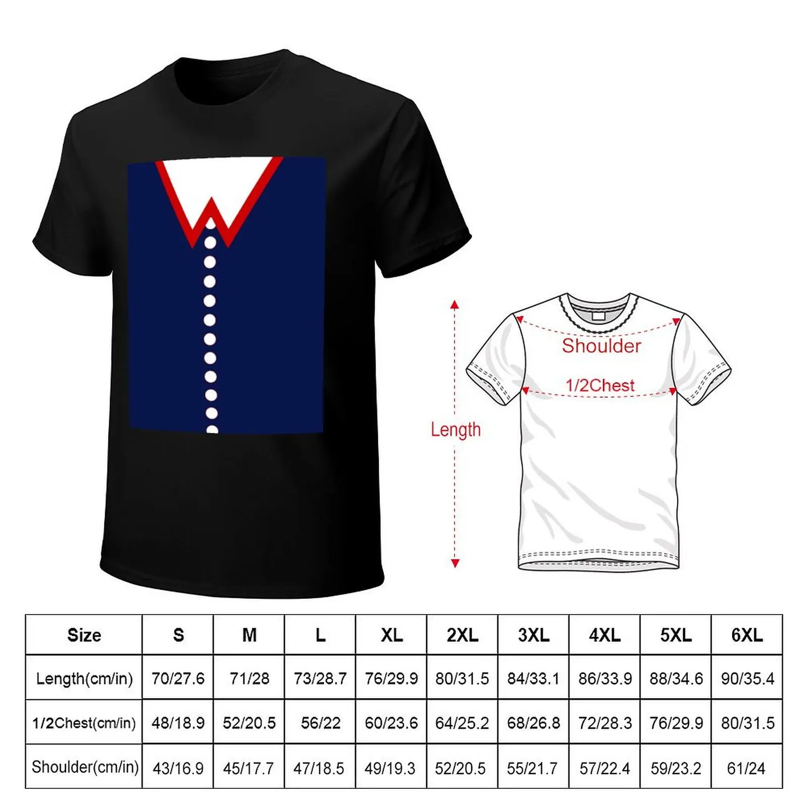 Red White and Blue Faux Collar and Buttons T-Shirt Basic Crew Neck Short Sleeve Top
