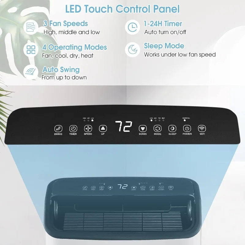 مكيف هواء محمول COSTWAY 15000 BTU مع حرارة، وحدة تيار متردد 4 في 1 للغرف حتى 800 قدم مربع، مزيل رطوبة مدمج