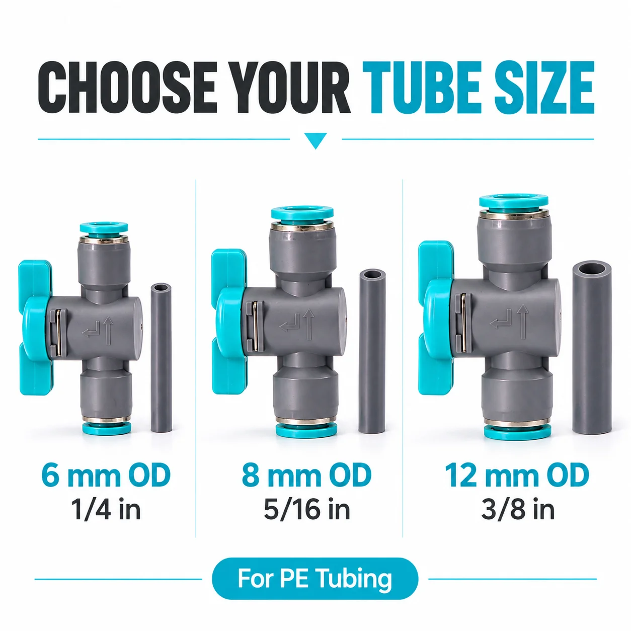 Garden Watering Hose Shut-Off Valve for OD-6mm OD-8mm OD-12mm PE Tubing Quick Connection Flow Control Fitting Irrigation Valve