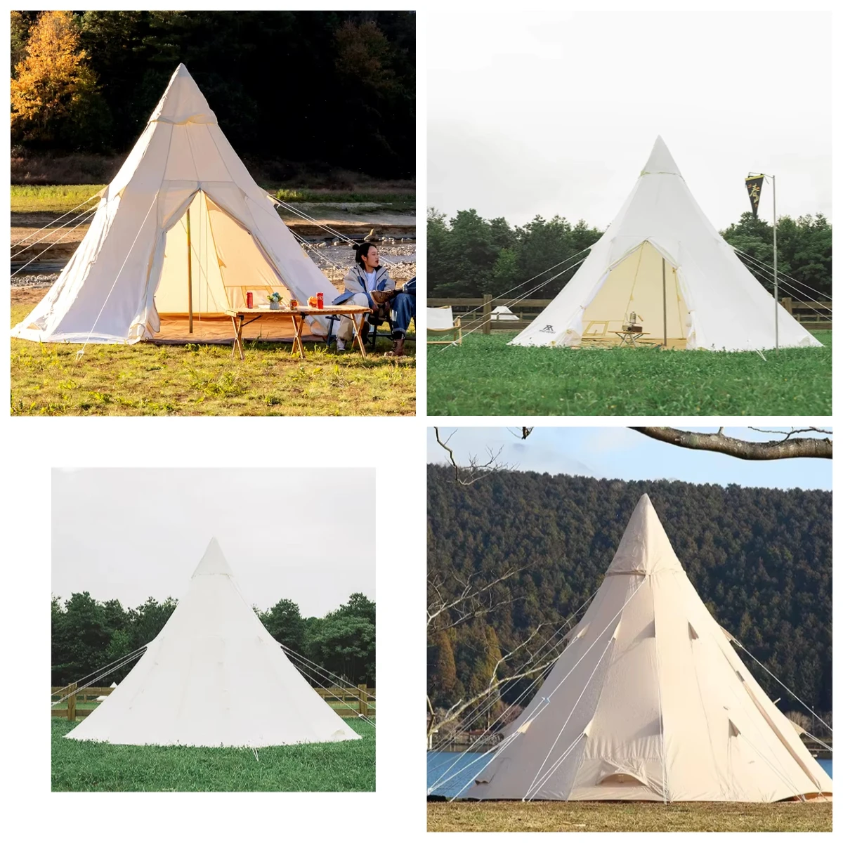 Indian Tent Large Waterproof Windproof Family Camping Hiking 4 Person Canvas Pyramid Teepee Tent for Adults for Fishing Hiking