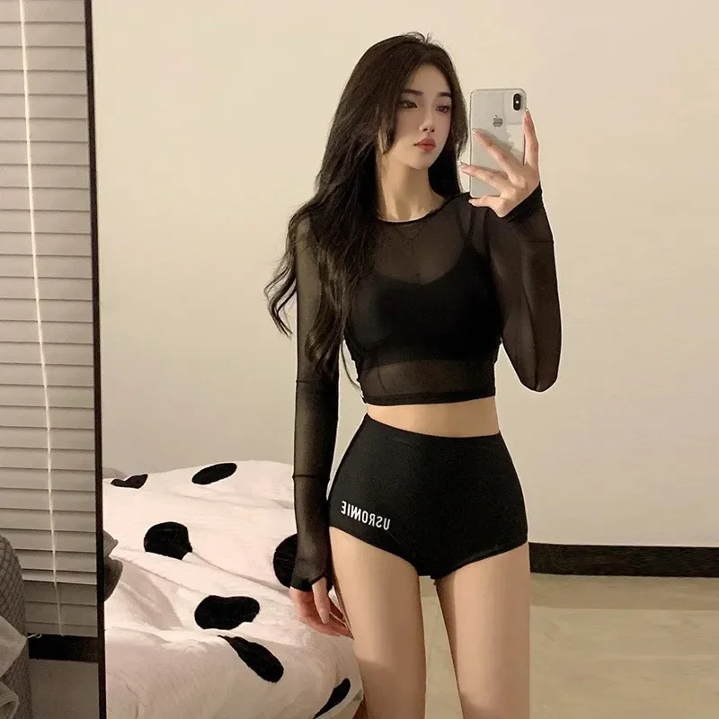 

Split Style Long Sleeved Swimsuit Women's Super Fairy Ins Soaking Hot Spring Bikini Three Piece Set Sexy