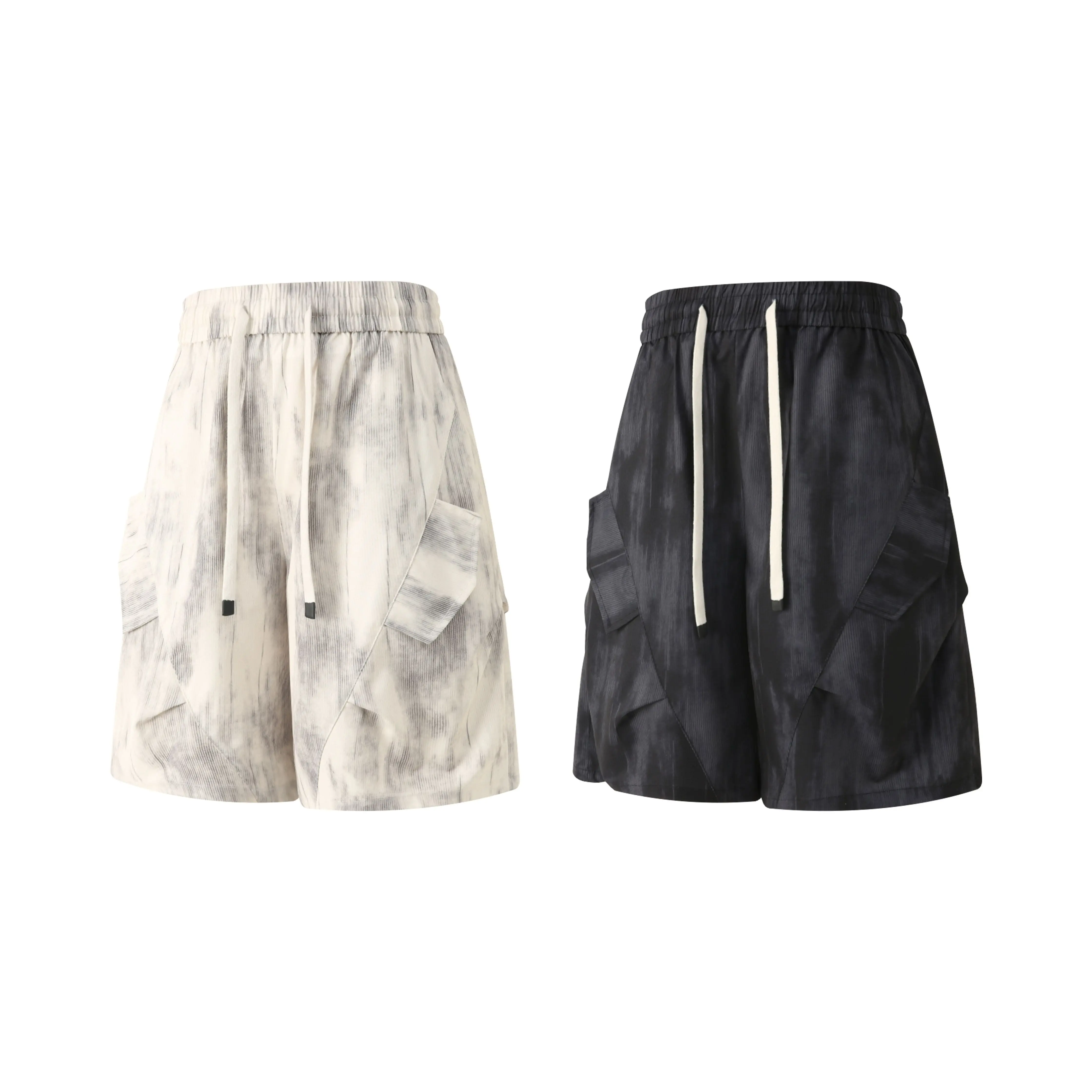 Folded Dyed Short Pants Men's Style Summer High Street Vibe Loose Fit Elastic Waist Clean Fit Outdoor Fashion Trendy Shorts