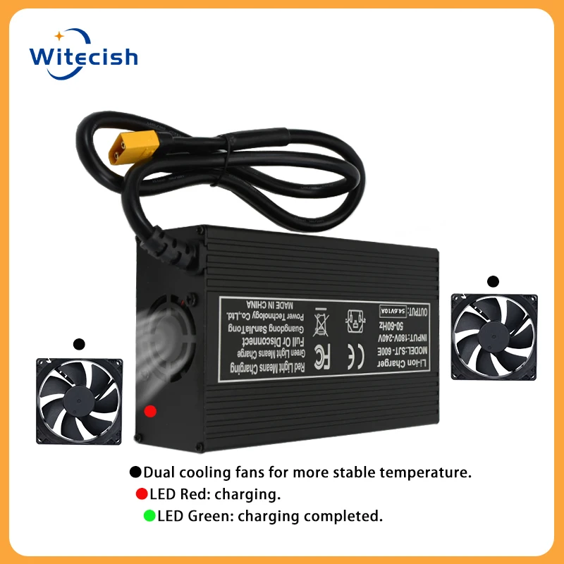 54.6v 10a carregador rápido caixa de metal de alumínio para 13s 48v 15ah 20ah 25ah bateria de lítio gx16 m16 3 pinos xlr macho 5.5x2.1mm connecto