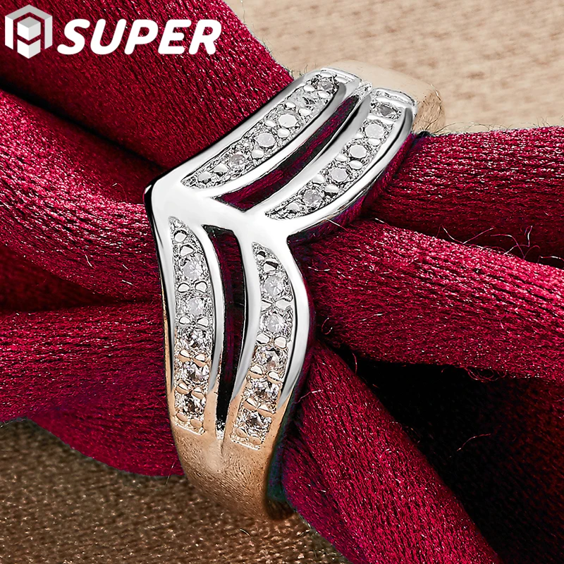 

925 Sterling Silver Double Line AAA Zircon Ring For Women Man Fashion Wedding Engagement Party Charm Jewelry