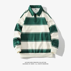 Fashion Polo Shirt Men For 2024 Autumn Spring Long Sleeves Harajuku Korea Striped Tops Tees Casual Tshirt Clothes Oversize