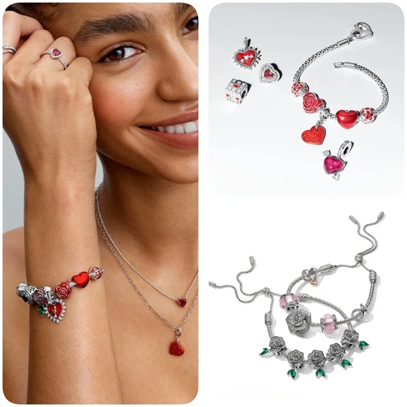 حار بيع على شكل قلب، زهرة متعددة سلسلة سحر الخرزة تنطبق على الأصلي الأوروبي تصفيح الفضة والمجوهرات DIY صنع الهدايا #2