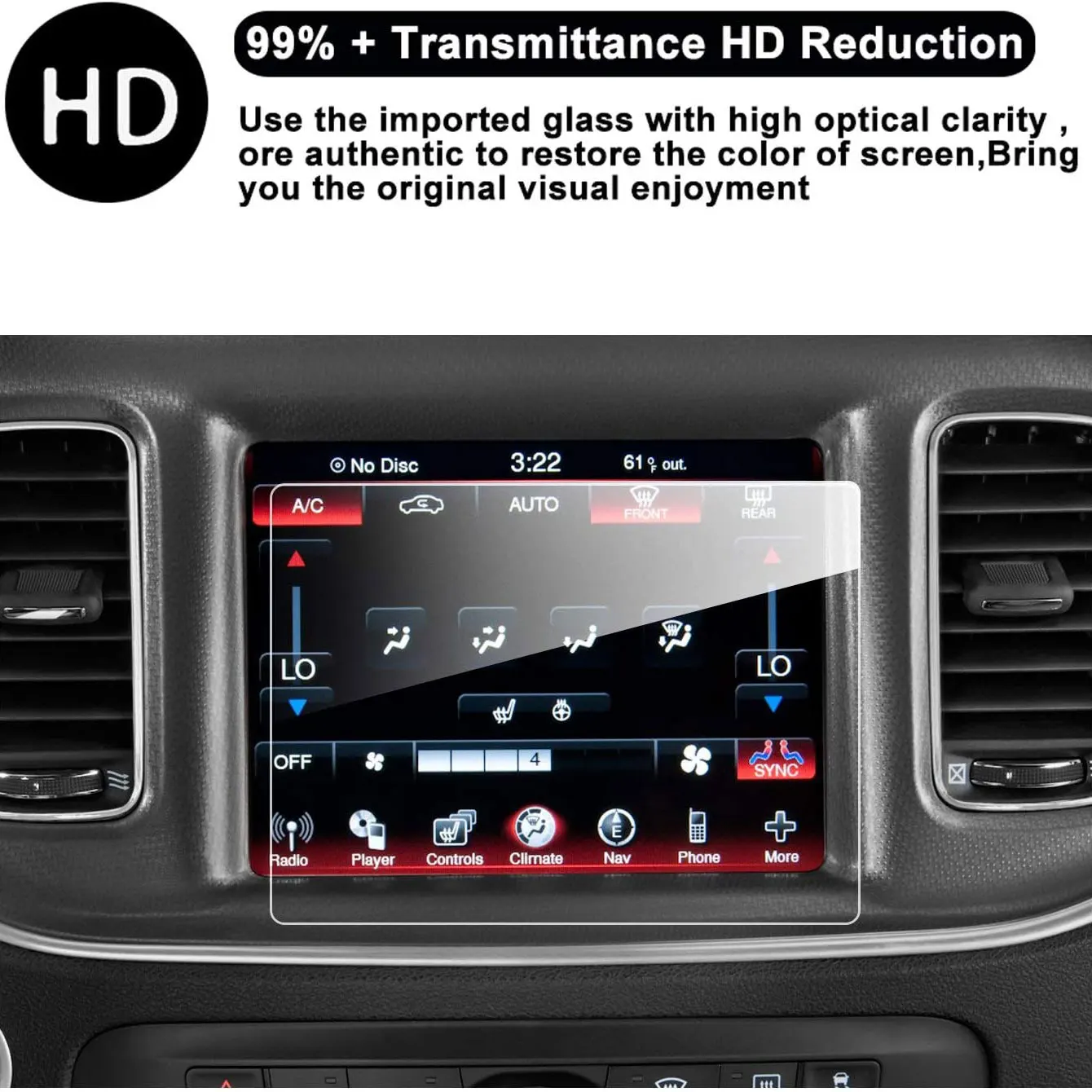 2014-2018 2019 2020 Dodge Durango Uconnect Touch Screen Display Navigation Screen, HD TEMPERED GLASS Protective Film 8.4 inch