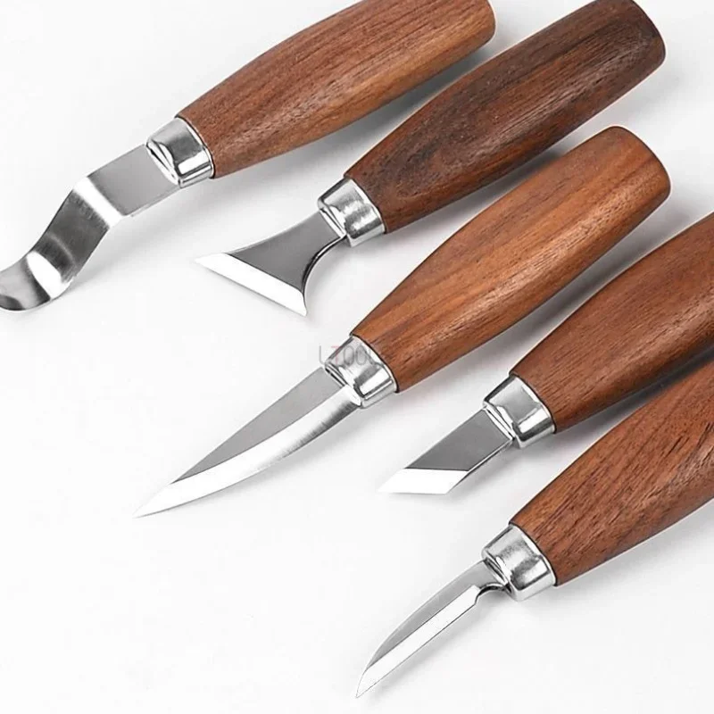 5pcs Wood Carving Knife Drop Resistant Stainless Steel Blades Ergonomic Handle for DIY Handmade Wooden Decor Making Carpen