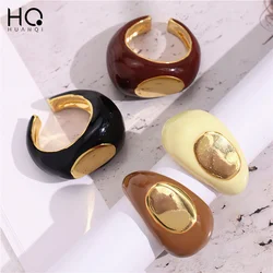 HUANQI Enamel Dropping Oil Enamel Metal Open Chunky Rings for Women Index Finger French Couple Valentine Jewelry 2024 New