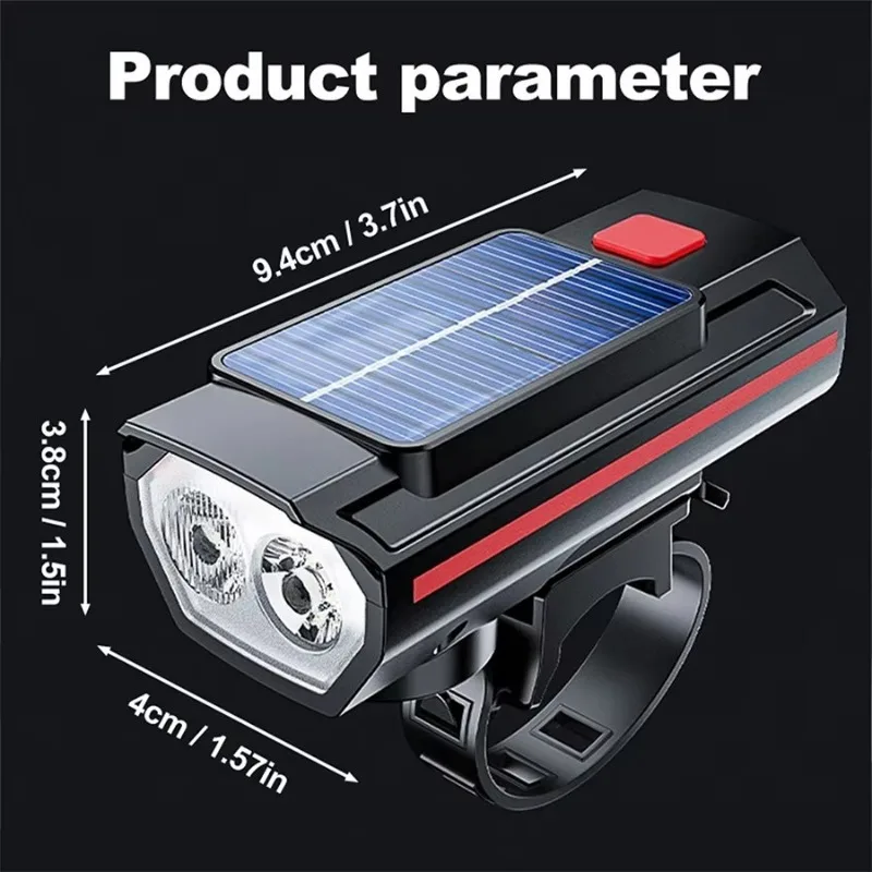 Bicycle Headlight with Horn 120DB Horn Solar Charging Ultralight Bike Headlight MTB Road Bike Front Lamp Flashlight Bike Light view 6