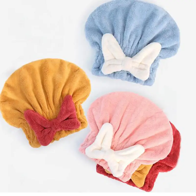 Lovely Hair Drying Cap Little Bow Towel Quickly Dry Hair Shower Hat Wrapped Towels Bathing Cap Bathroom Accessories