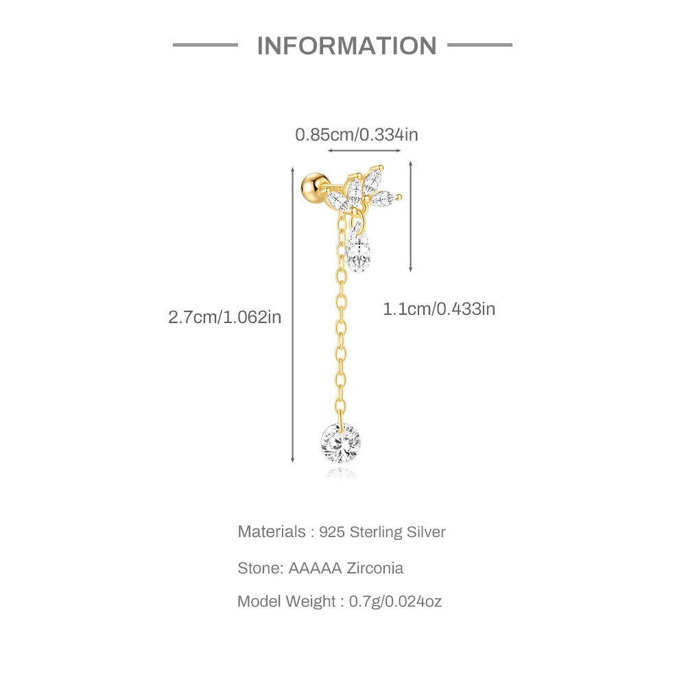 CANNER 1PC Tassel Chain 925 Sterling Silver Flower Drop Earrings For Women Ins Minimalism Exquisite Heart Shape Earrings Jewelry
