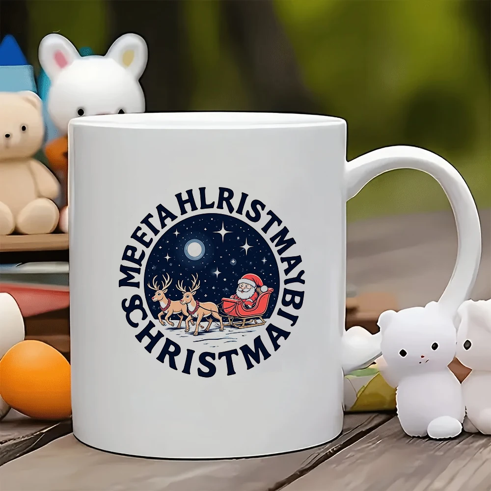 

11oz Cup + Cartoon Sleigh + Santa Claus + Starry Sky and Moon Sticker Badges - Christmas Gift Kids Cup Family Office Coffee Cup