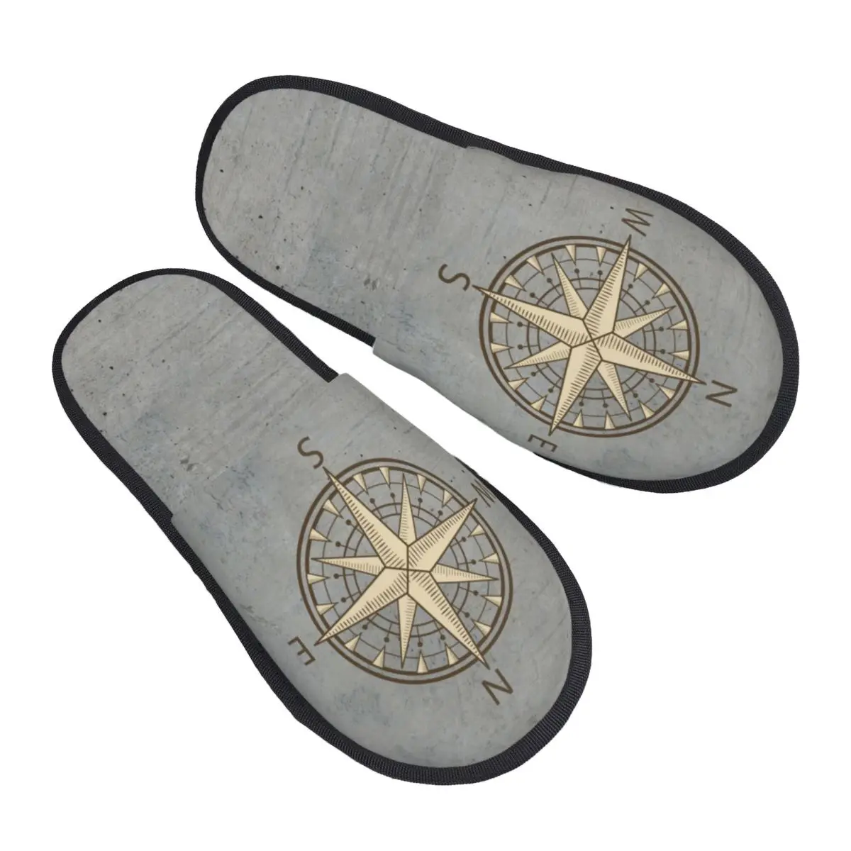 Custom Gray Compass Memory Foam Slippers Women Comfy Warm Nautical Sailing Sailor House Slippers