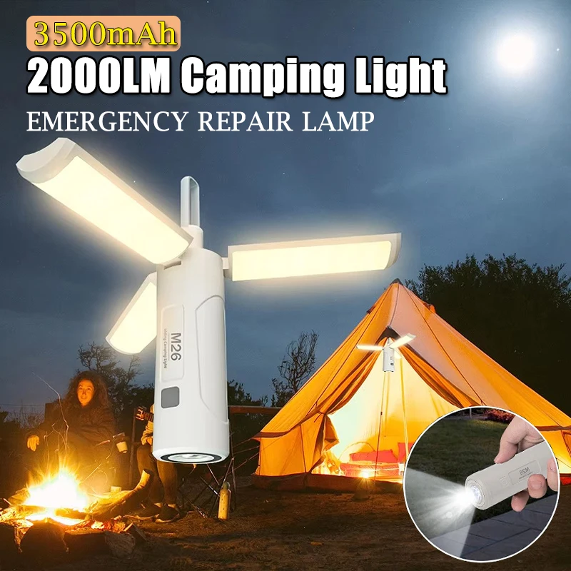 High Power Camping Light Outdoor Foldable Strong Magnetic 3500mAh USB Rechargeable Emergency Lamp Travel Tent Light Flashlight