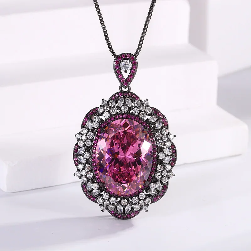 New high-end jewelry plated 18K gold red corundum blue spindle black gold personalized gemstone pendant 15*20 jewelry