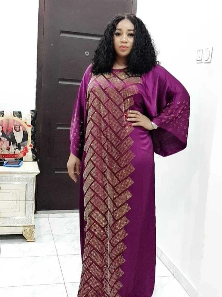 فستان الماس الحريري 2024 الوافدين الجدد الأفريقي Dashiki Looes فستان طويل كم طويل فساتين ماكسي الأفريقية غير رسمية للنساء المسلمات