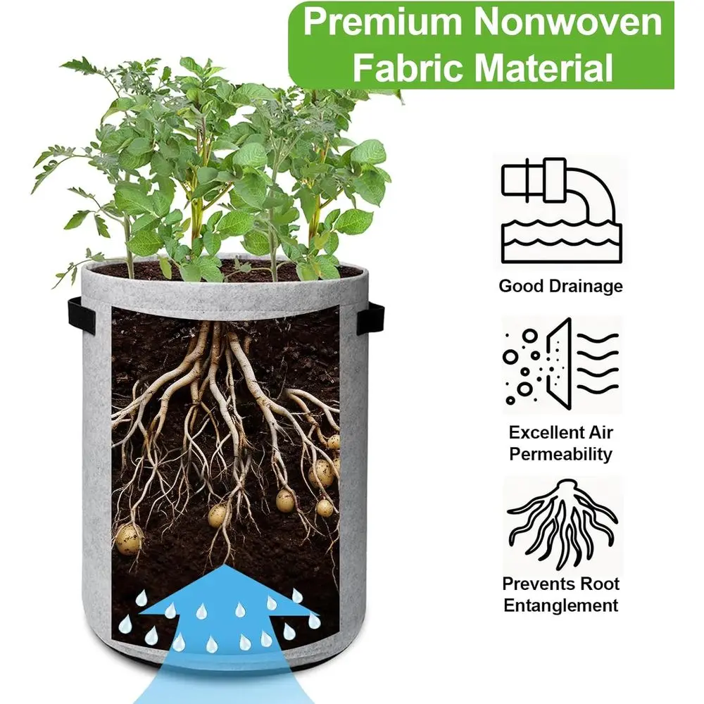 Potato Grow Bags with lap 10 Gallon, 4 Pack Planter Pot with Handles and Harvest Window for Potato, Tomato, and Vegetables, Blac