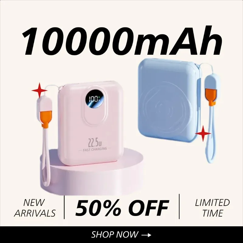 

New Super Fast Charging Magnetic Power Bank 10000mAh 22.5W Mini Built-in Cable Portable Charger