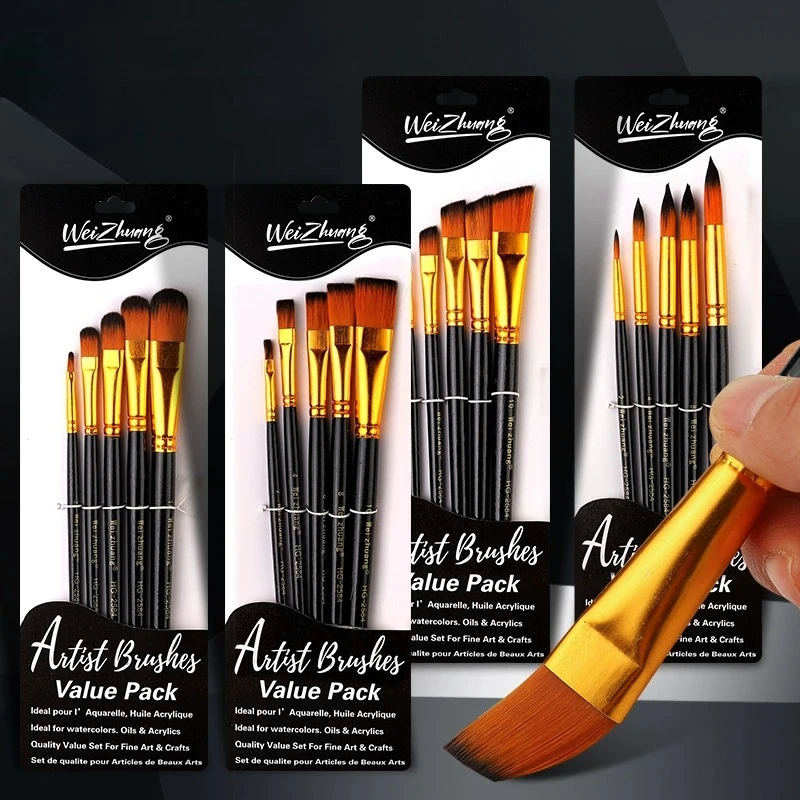 

5 шт., набор кистей с нейлоновой щетиной, плоские кисти, акварельные масляные краски для художников, любителей и акриловых картин, тканевые кисти