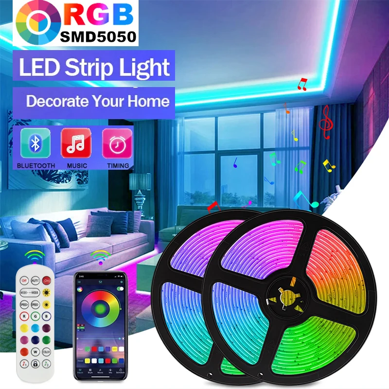 

Светодиодная лента RGB5050 5 в с Bluetooth, меняющая цвет, для подсветки телевизора, с 24 клавишами, 44 клавиши, украшение для спальни