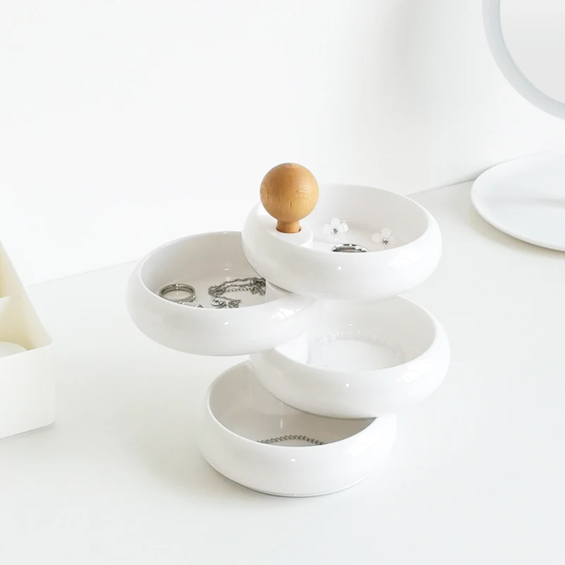 

Вращающийся органайзер для украшений, 4-слойная маленькая меламиновая шкатулка для украшений, держатель для серег, коробка для хранения украшений для женщин