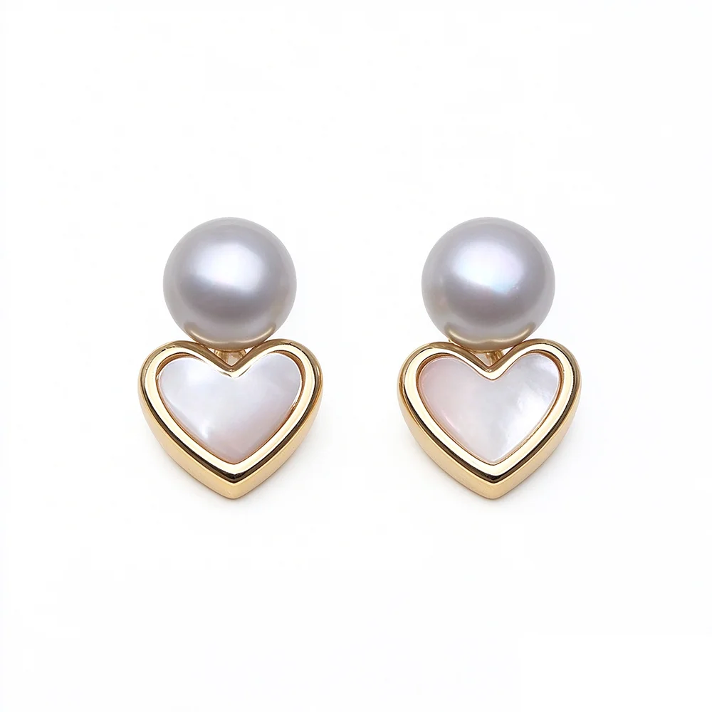 New Natural Freshwater Pearl Earrings For Women,Small 925 Silver Heart Pearl Earrings Girlfriend Birthday Gift White Black