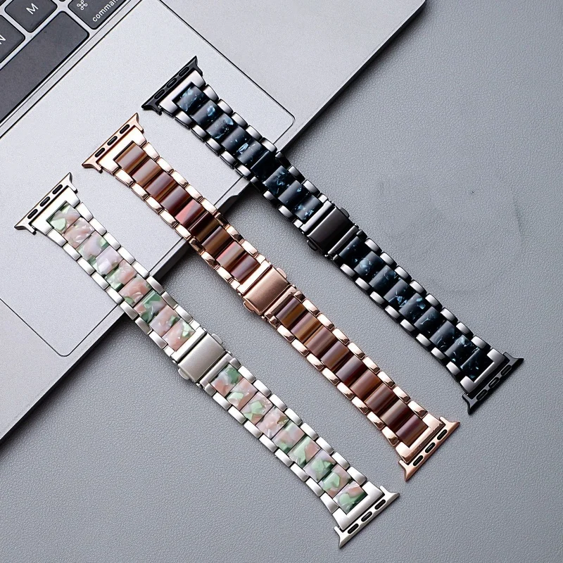 Pulseira de resina para apple watch ultra 2 band s10 46mm 42mm 45mm 40mm 41mm 44mm pulseira de metal para iwatch série 9 8 7 6 se 5 4