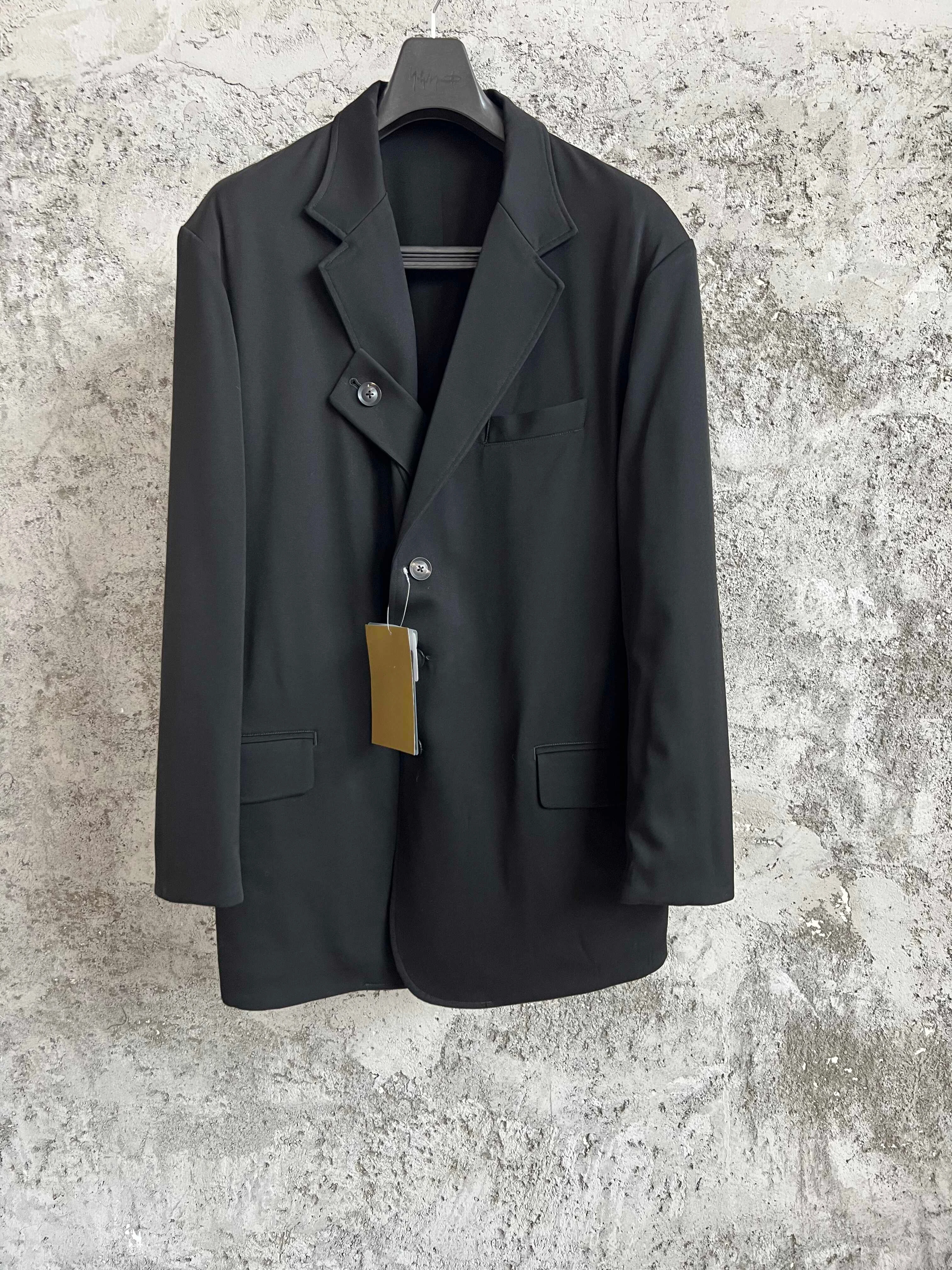 

TOP-YAMAMOTO wool three-layer fringed suit, black men's jacket with brooches on both sides