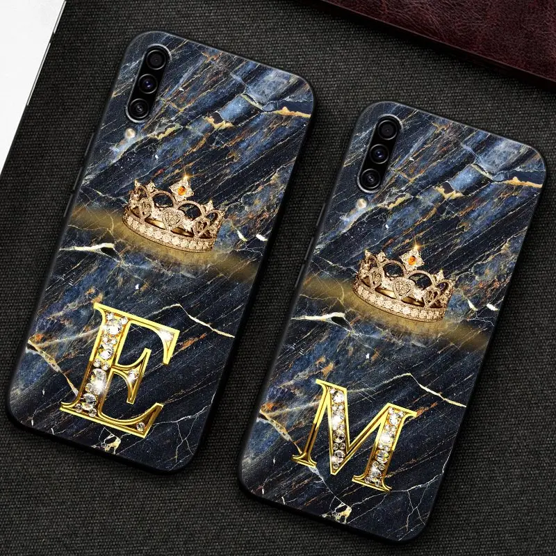 Initial Letter E M I J L Case For Samsung Galaxy A30 A30S A50 S A20E A20 A40 A70 A10E Note 9 10 20 Ultra Back Cover Marble Crown