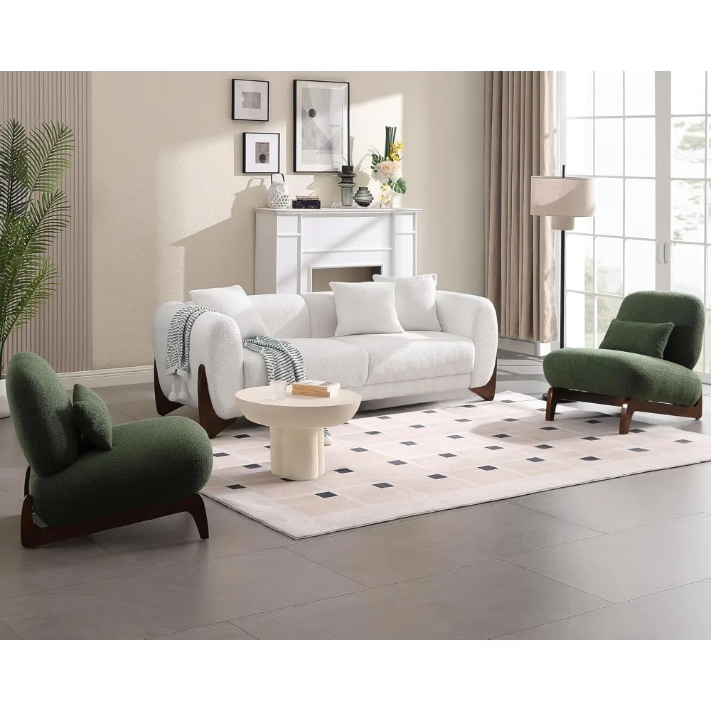 

3 Piece Cloud Couch Set, Modern Sherpa Boucle Sofa with Wood Legs, Skin-Friendly Minimalist Upholstered Comfy Couch Sofa