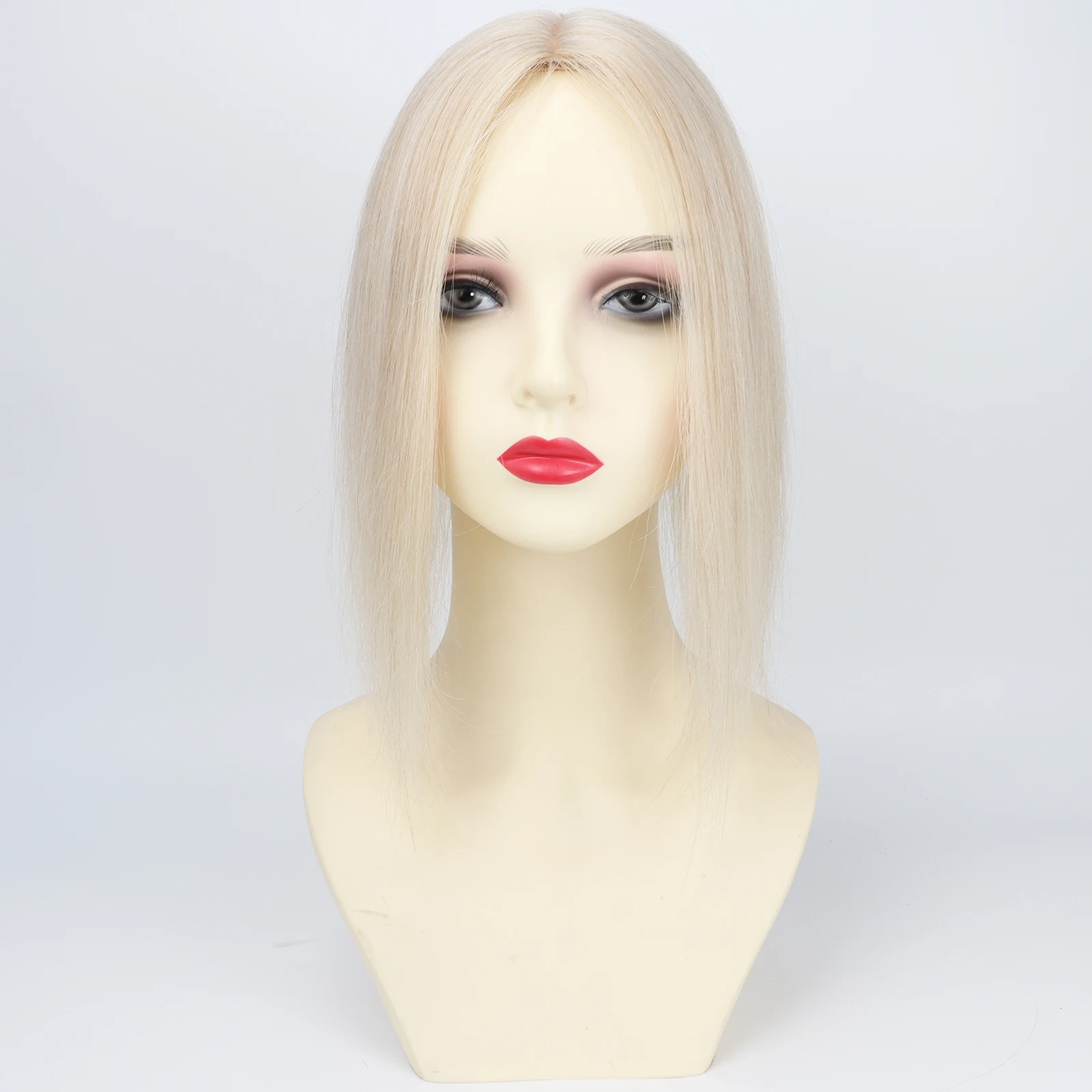 الأبيض شقراء مزيج الأوروبي شعر بشري لعذراء النساء الشعر المستعار 8*12 سنتيمتر سيليكون الجلد الحرير قاعدة توبر مع بولي PU 1 سنتيمتر مقاطع في هيربيسي