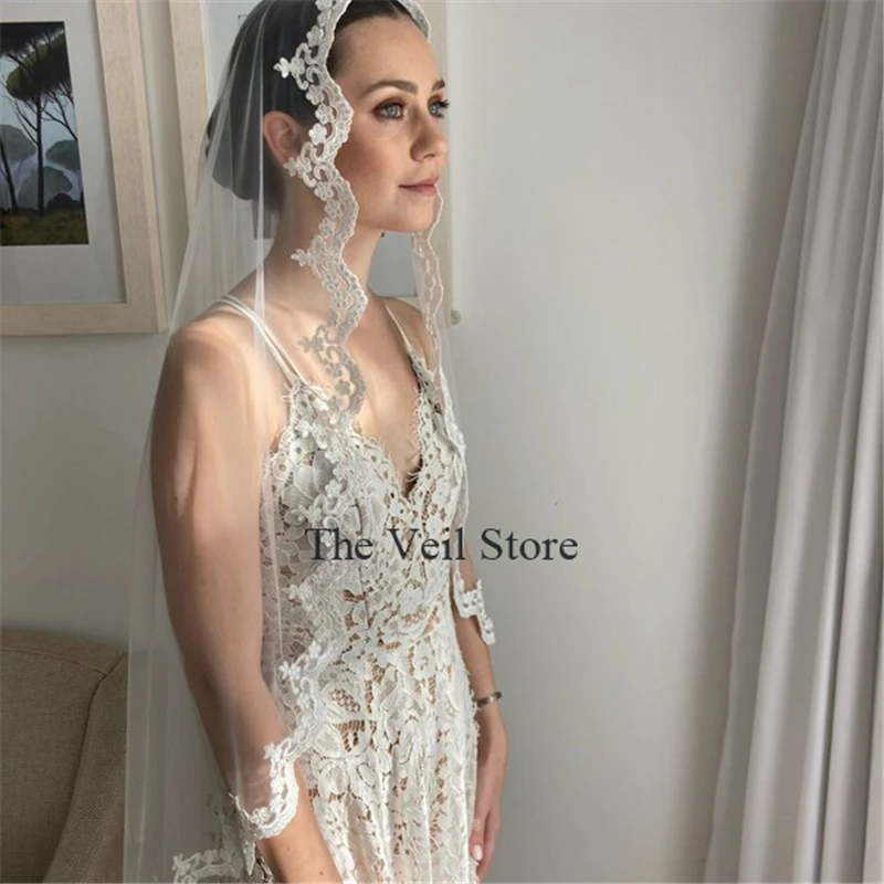 

Кружево Mantilla с костями, свадебная фата шантильи, католическая длинная тюлевая отделка цвета слоновой кости с румянами для невест, короткая