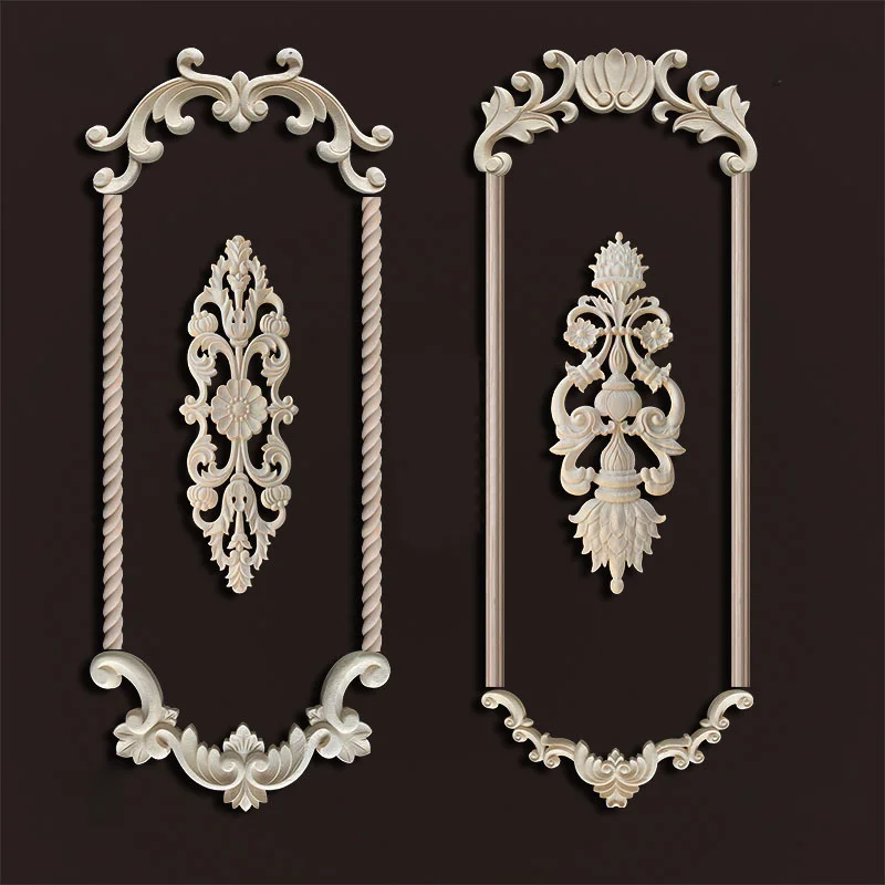 Wood Appliques Molding Carved Decal Corner Onlay Room Decor Item for Home Decoration Furniture Cabinet Orietal Flower Crafting