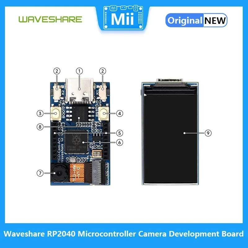 Microcontrolador Waveshare RP2040 com câmera em escala de cinza HM01B0, tela LCD IPS de 1,14 polegadas, câmera integrada em escala de cinza