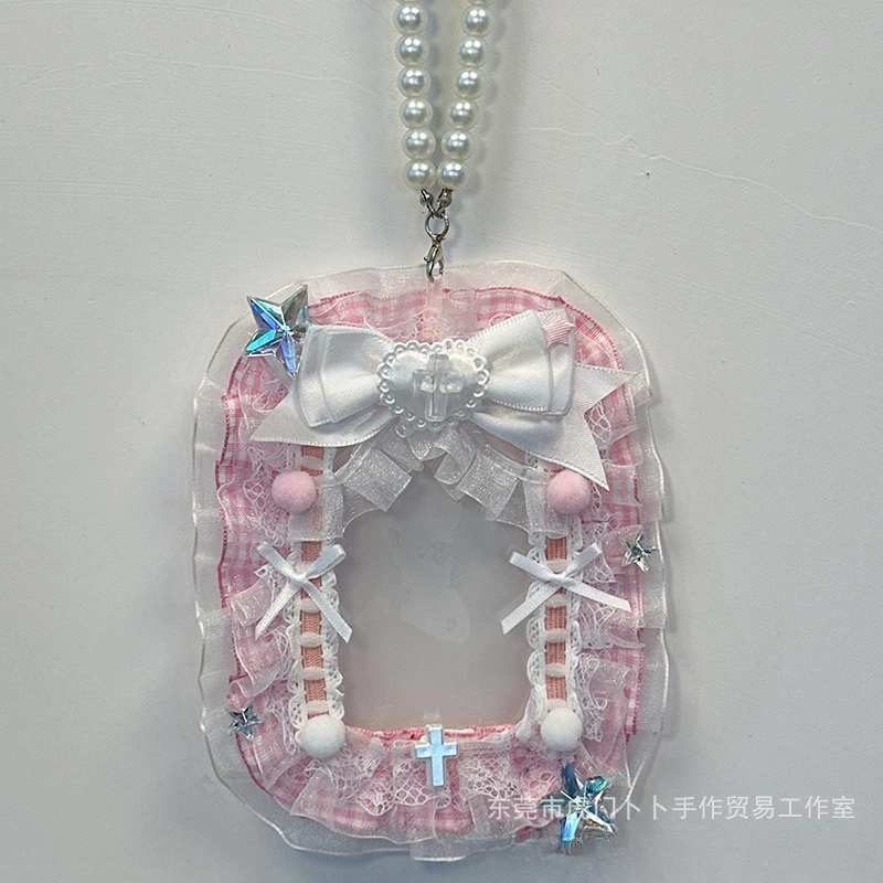 

Anime Kpop Photocard Display Card Sleeve with Charm Sweet Lace Heart Photo Card Protector Instagram Aesthetic ID Card Holder