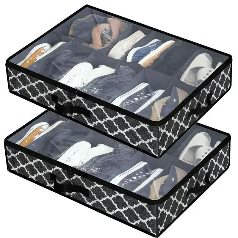 Bedroom Bed Bottom Shoebox Storage Box Foldable Shoes Dustproof and Moisture-proof Organization with Lid Visual Storage Box